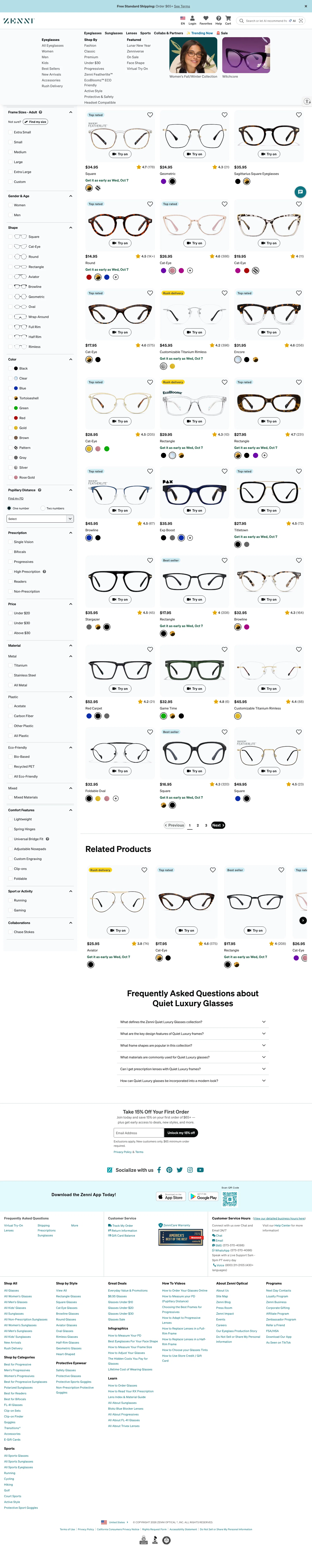 zennioptical.com/b/eyewear/quiet-luxury-glasses on desktop
