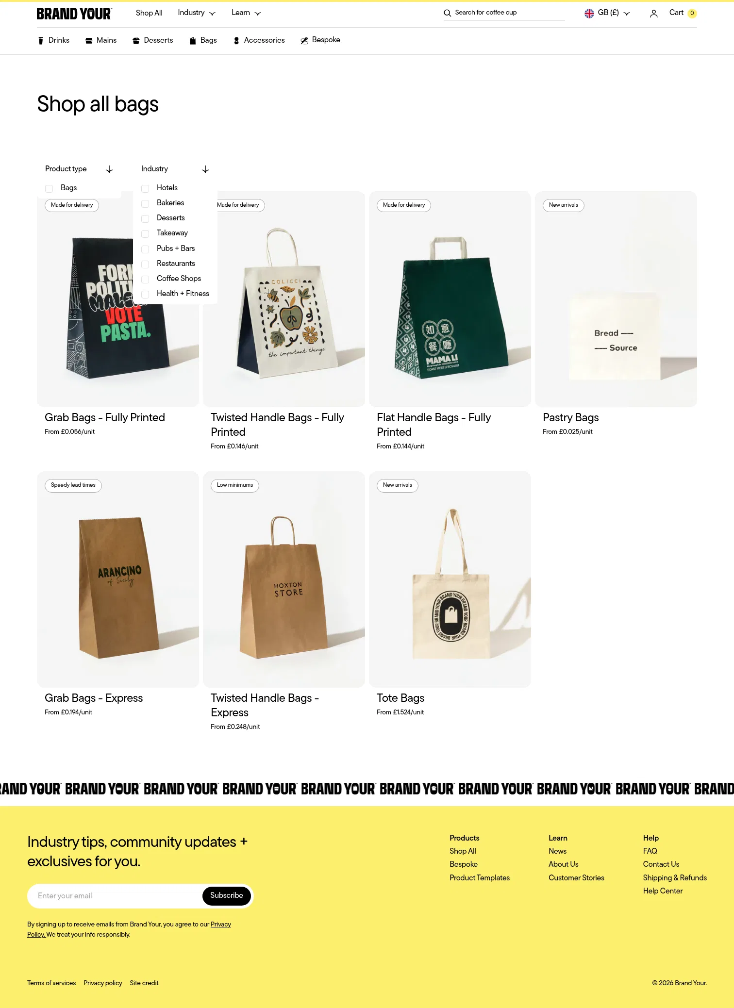 brandyour.co/collections/shop-all-bags on desktop, full screenshot