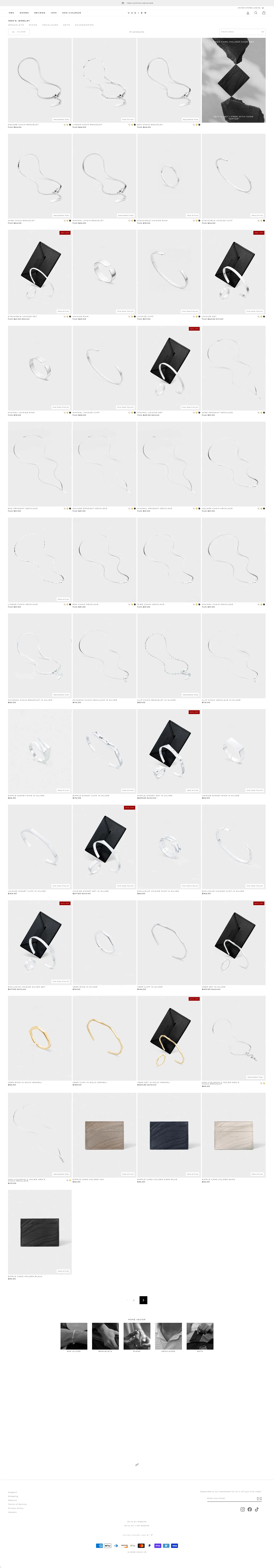 vacier.com/collections/shop on desktop, full screenshot