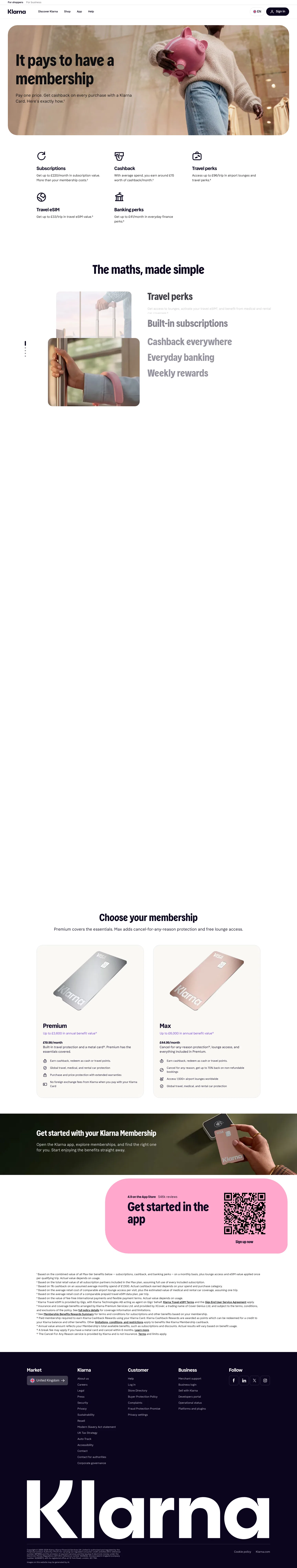 l.klarna.com/22XC/uk-membership-meta-2 on desktop, full screenshot