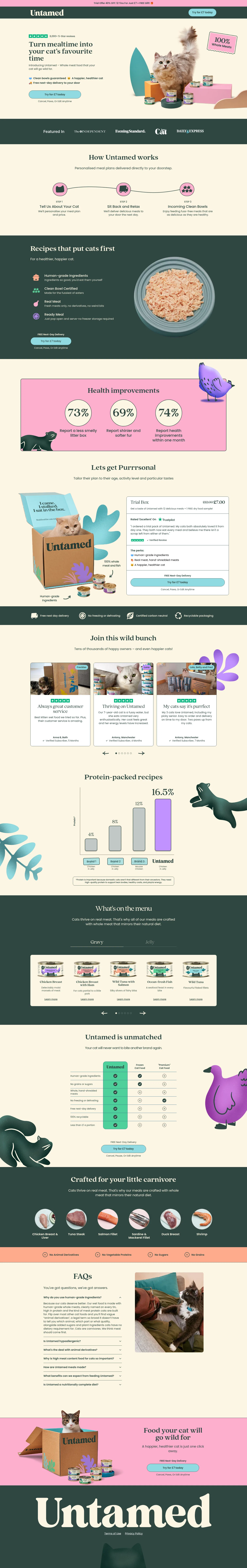 untamed.com/pages/food-cats-will-go-wild-for on desktop, full screenshot