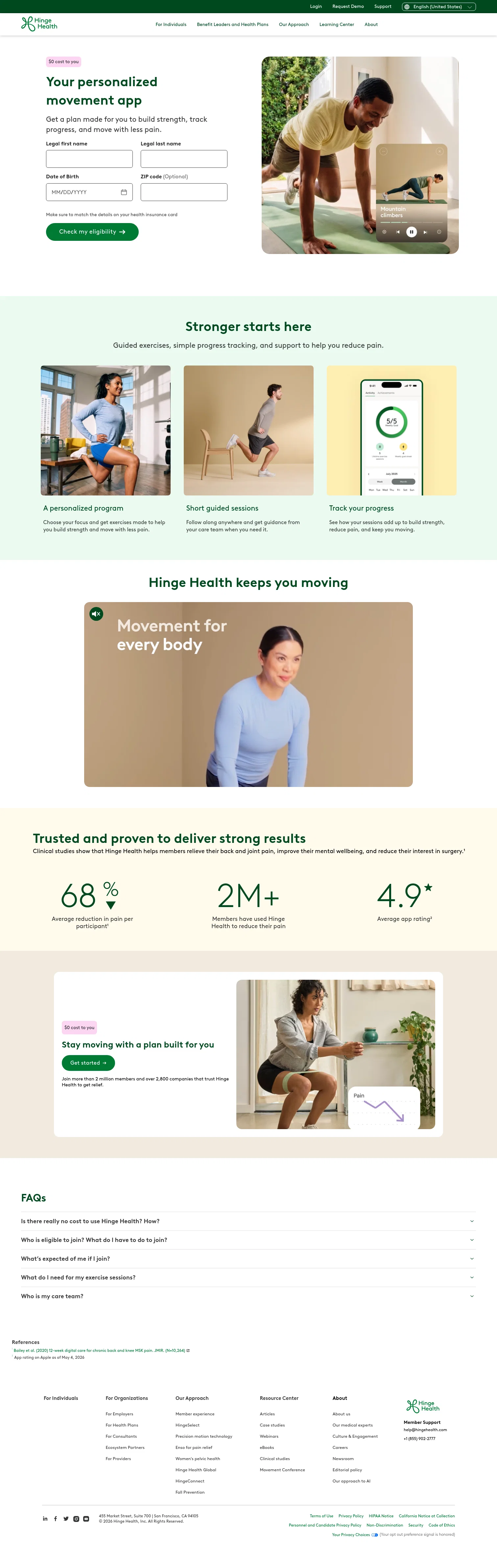 Hinge Health landing page