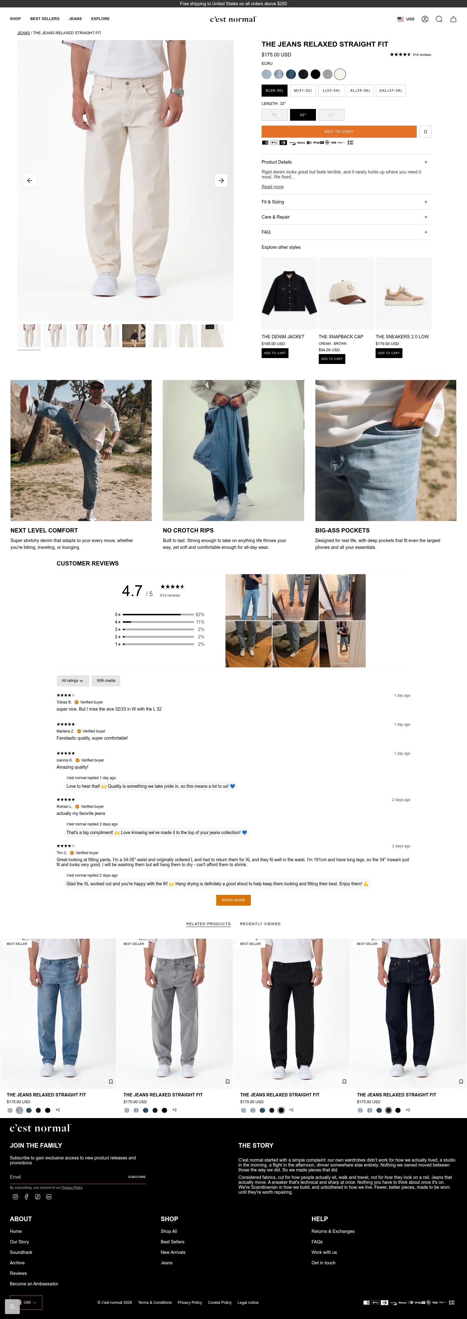 cestnormal.com/products/the-jeans-relaxed-straight-fit-ecru on desktop