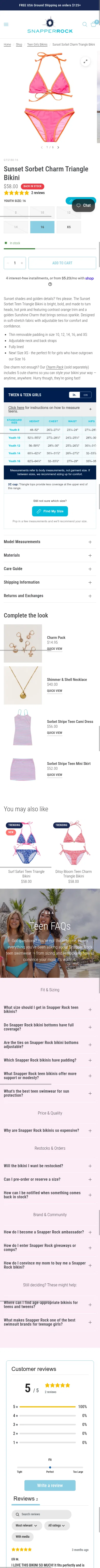 snapperrock.com/collections/teen-girls-bikinis/products/sunset-sorbet-teen-triangle-bikini on mobile, full screenshot