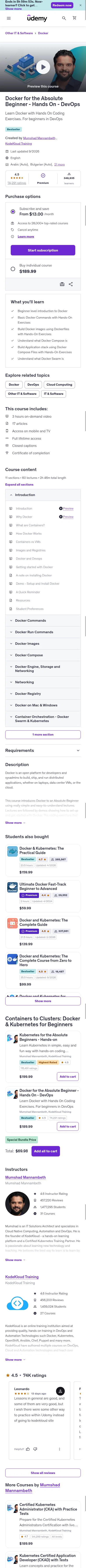 udemy.com/learn-docker on mobile, full screenshot