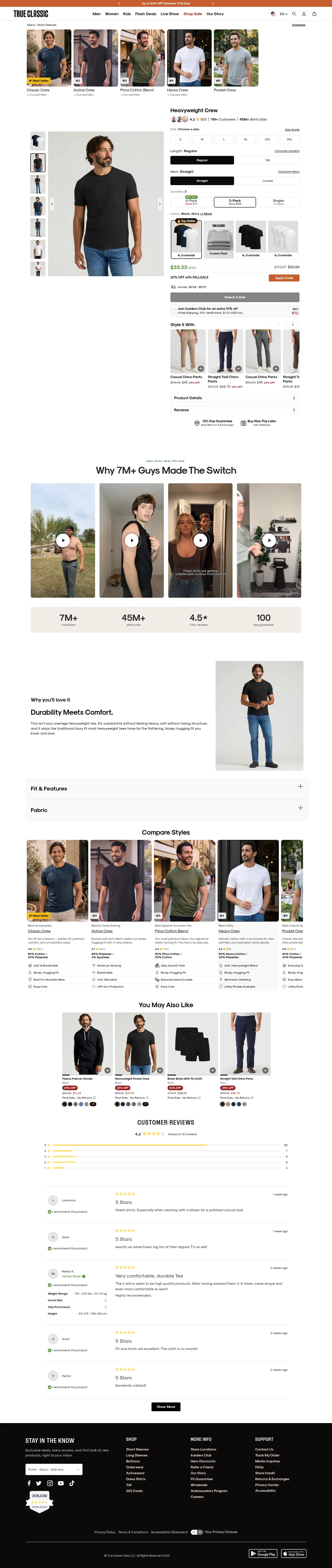 trueclassictees.com/products/the-staple-heavyweight-crew-3-pack on desktop, full screenshot