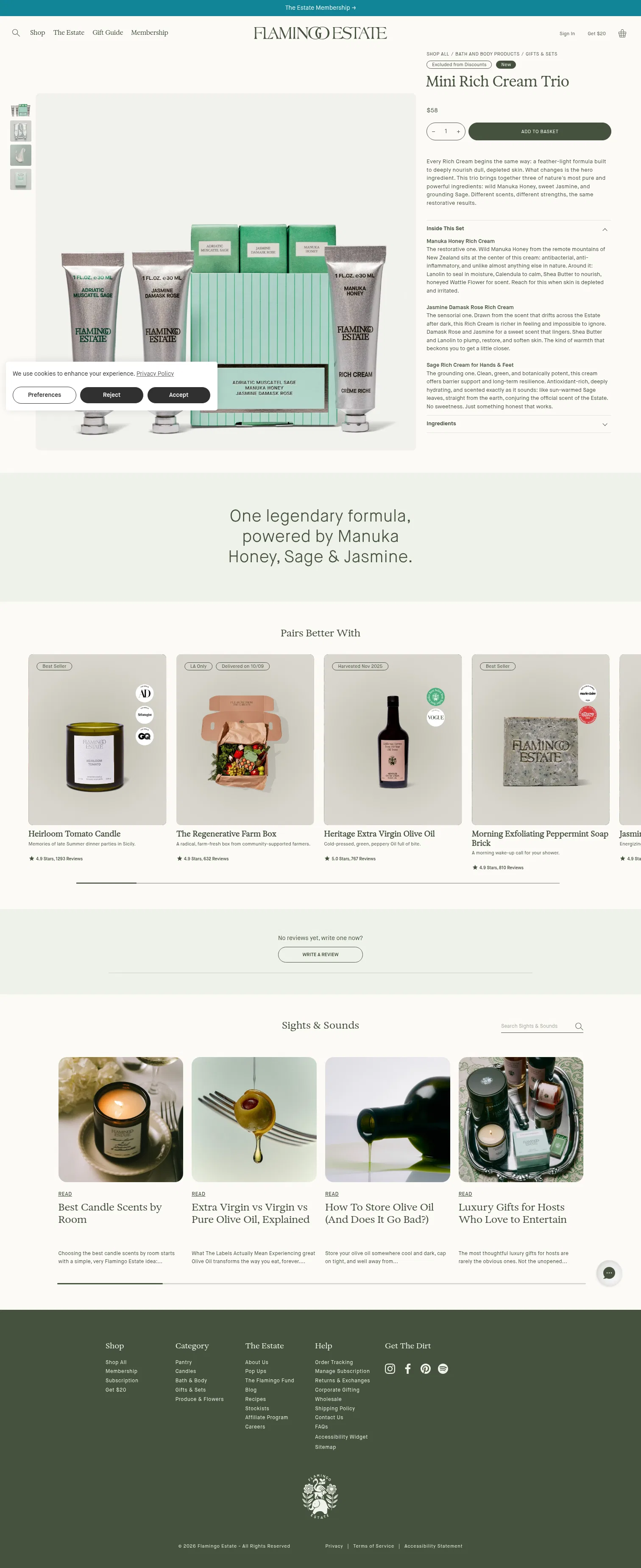 flamingoestate.com/products/mini-rich-cream-trio on desktop, full screenshot
