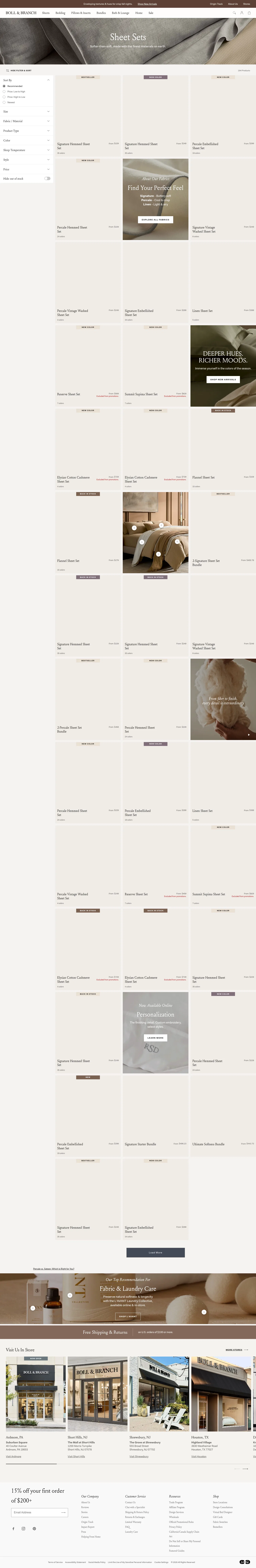 bollandbranch.com/collections/sheet-sets on desktop, full screenshot