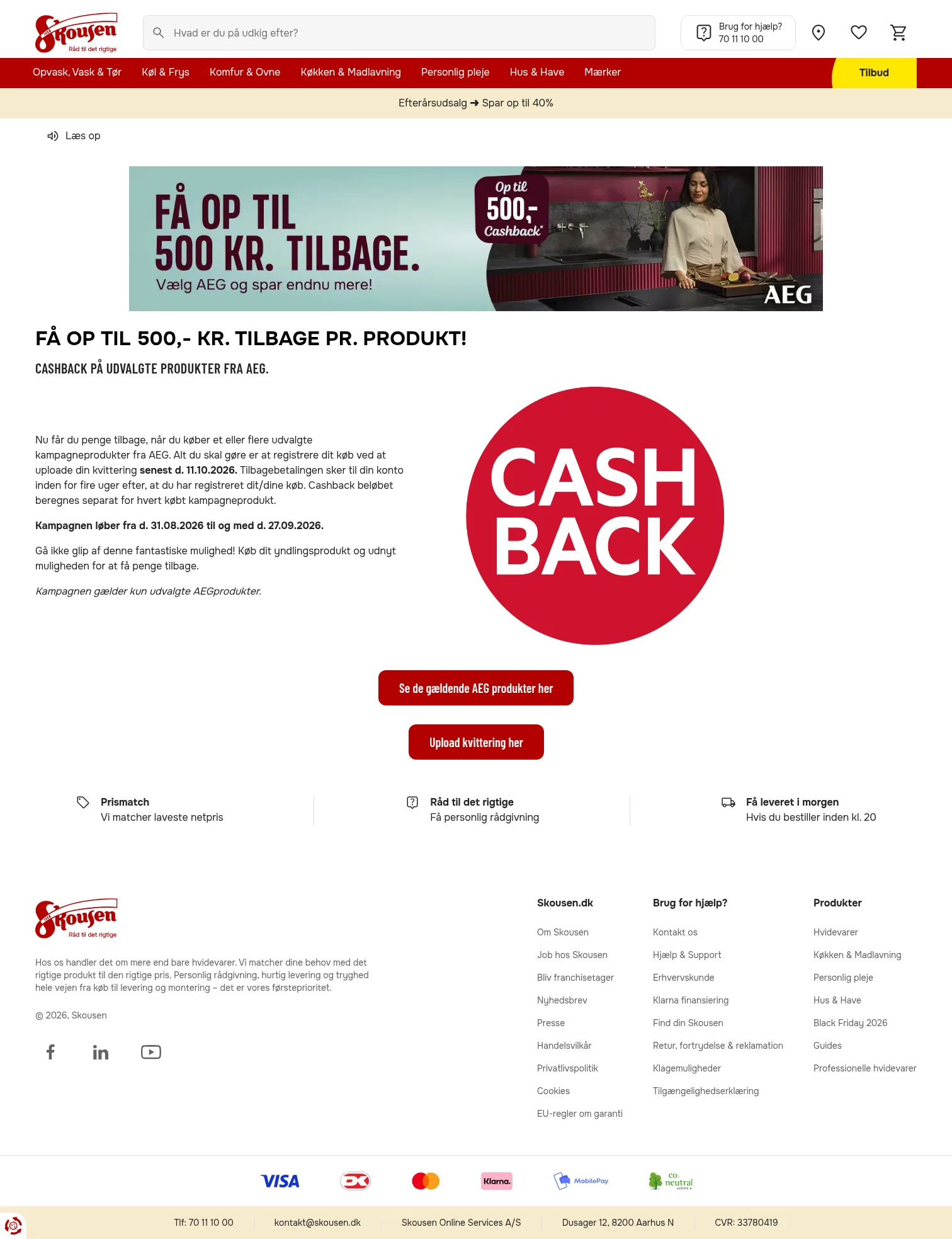 skousen.dk/pb/aeg-cashback on desktop, full screenshot