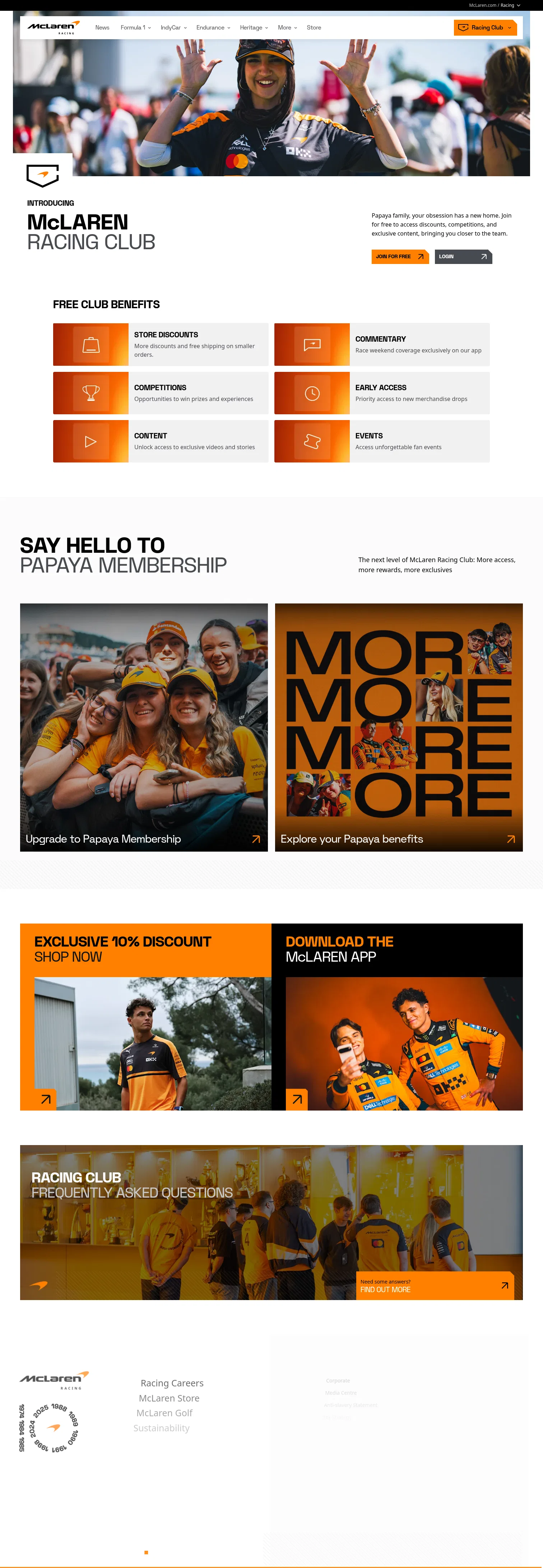 mclaren.com/racing/mclaren-racing-club on desktop, full screenshot