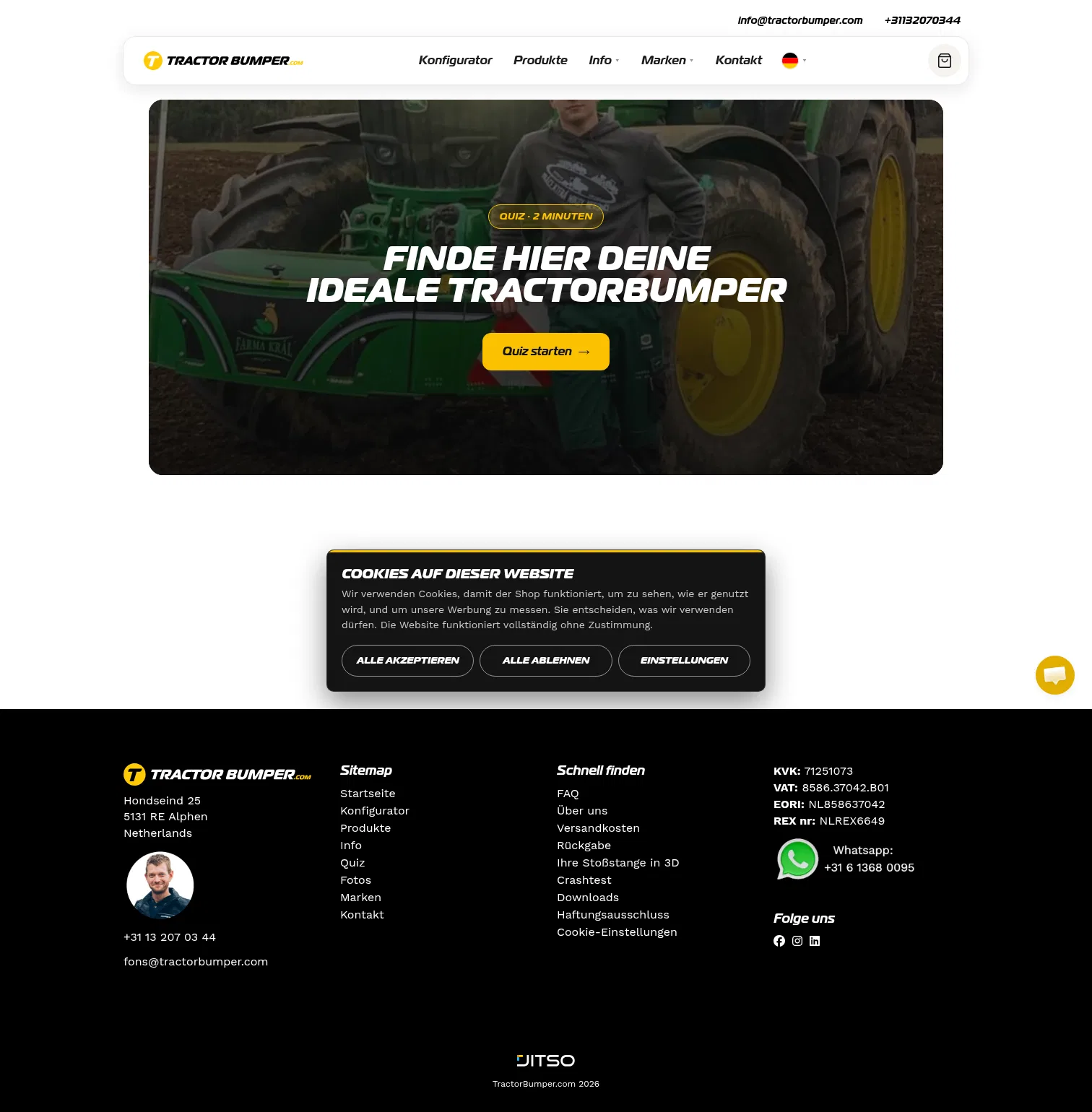 tractorbumper.com/de/quiz on desktop, full screenshot