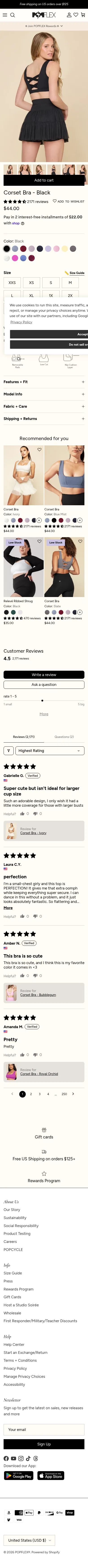 popflexactive.com/products/corset-bra-black on mobile, full screenshot