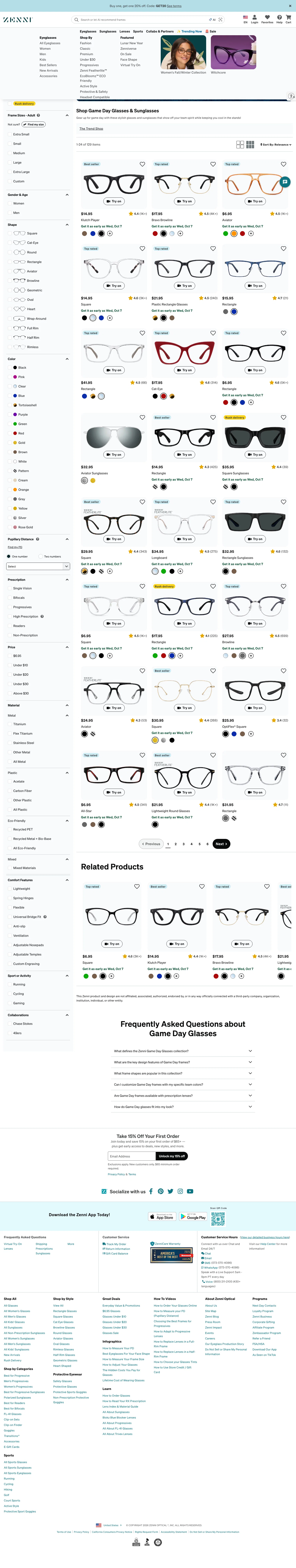 zennioptical.com/b/eyewear/game-day-glasses on desktop