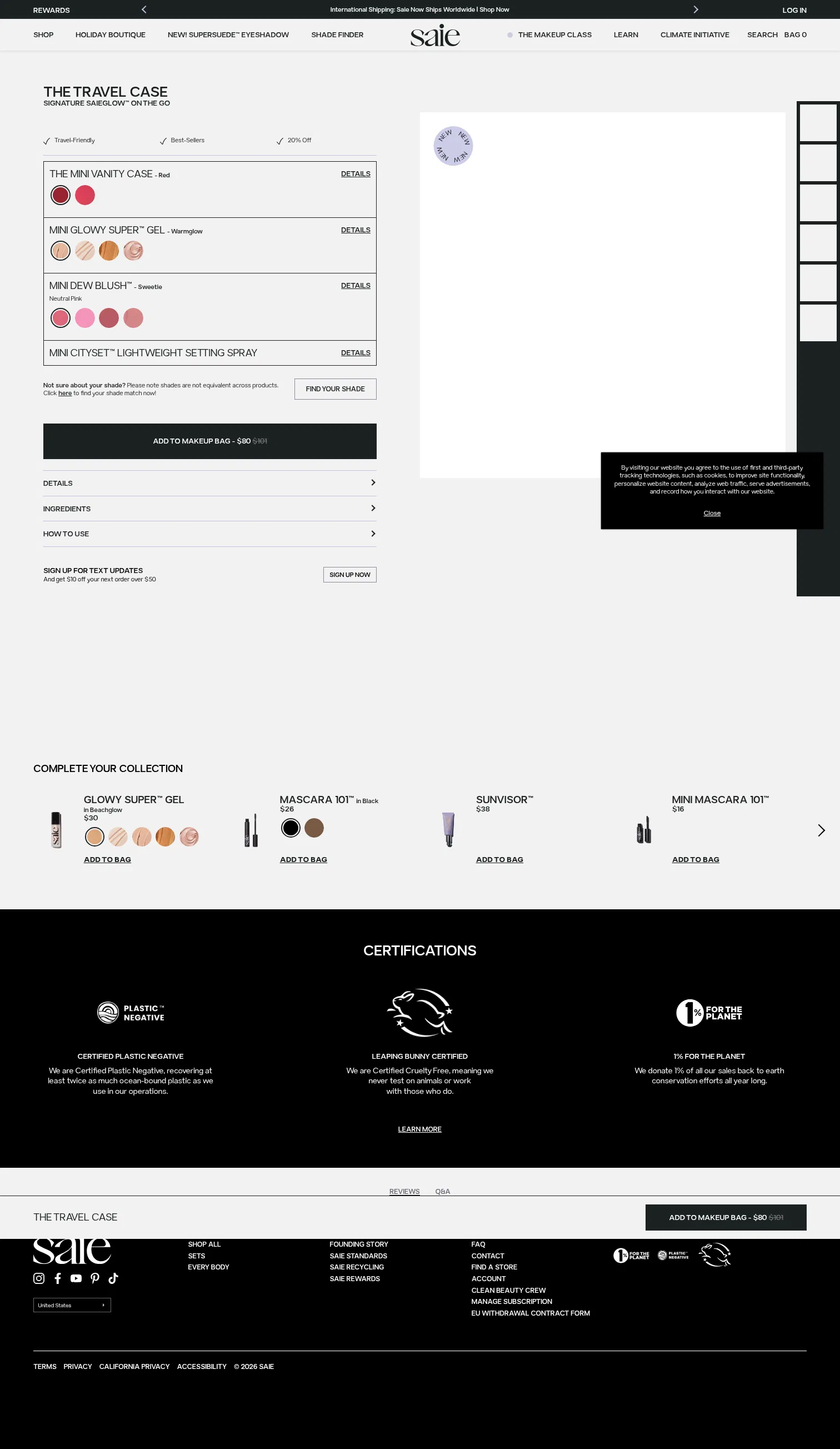 saiehello.com/products/the-travel-case on desktop, full screenshot