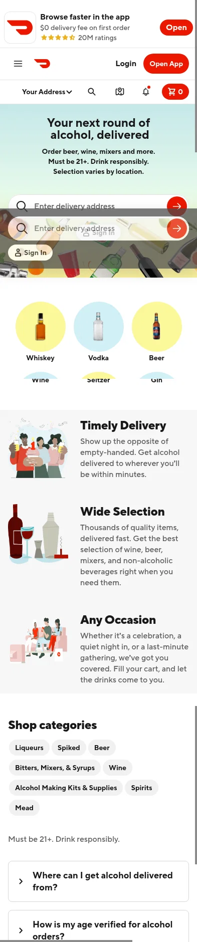 doordash.com/p/alcohol-delivery on mobile