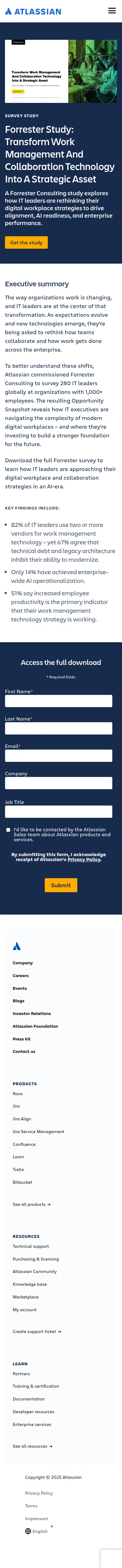 atlassian.com/forrester/transform-work-management-into-strategic-asset on mobile, full screenshot