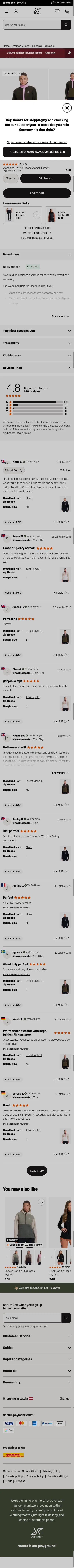 revolutionrace.eu/women/tops/fleece/woodland-half-zip-fleece-women on mobile, full screenshot