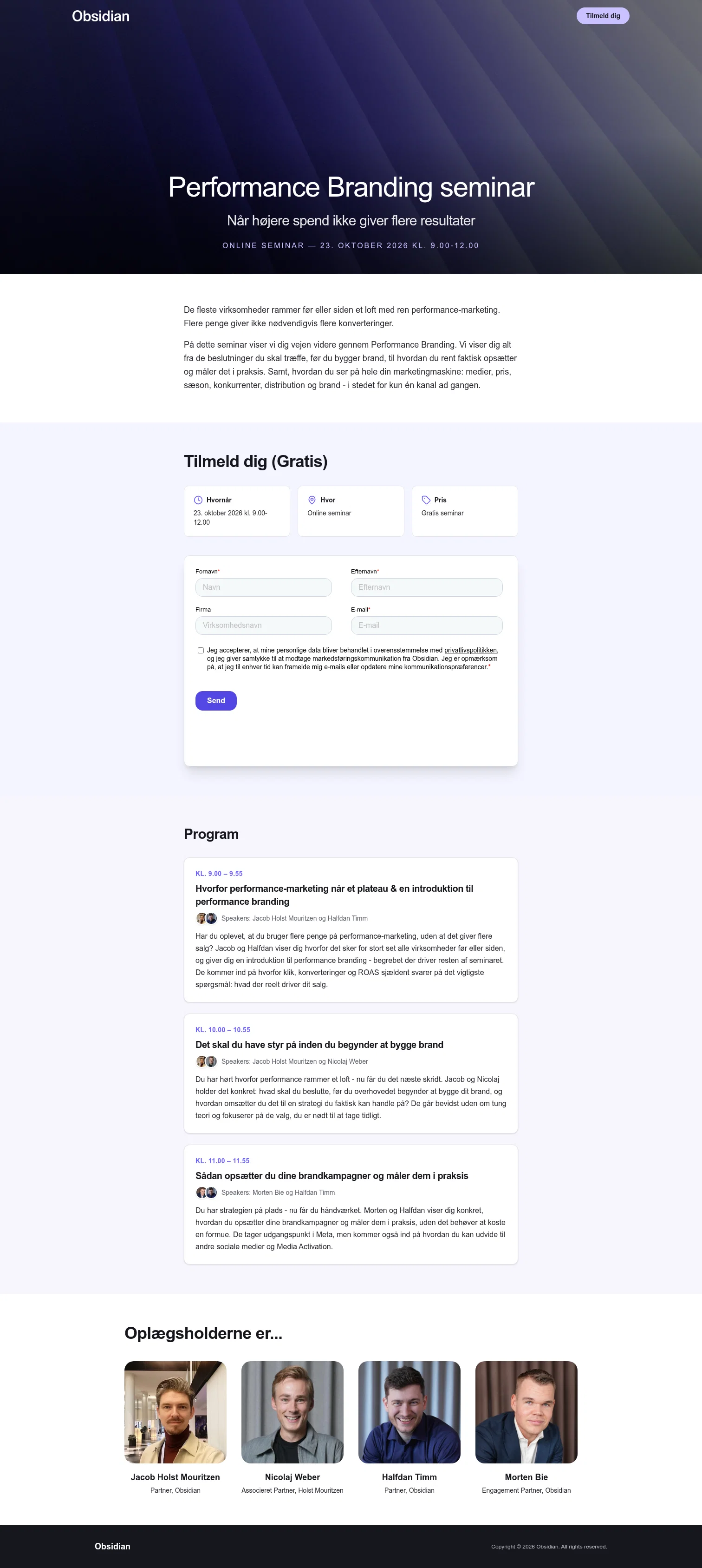 Obsidian Agency landing page