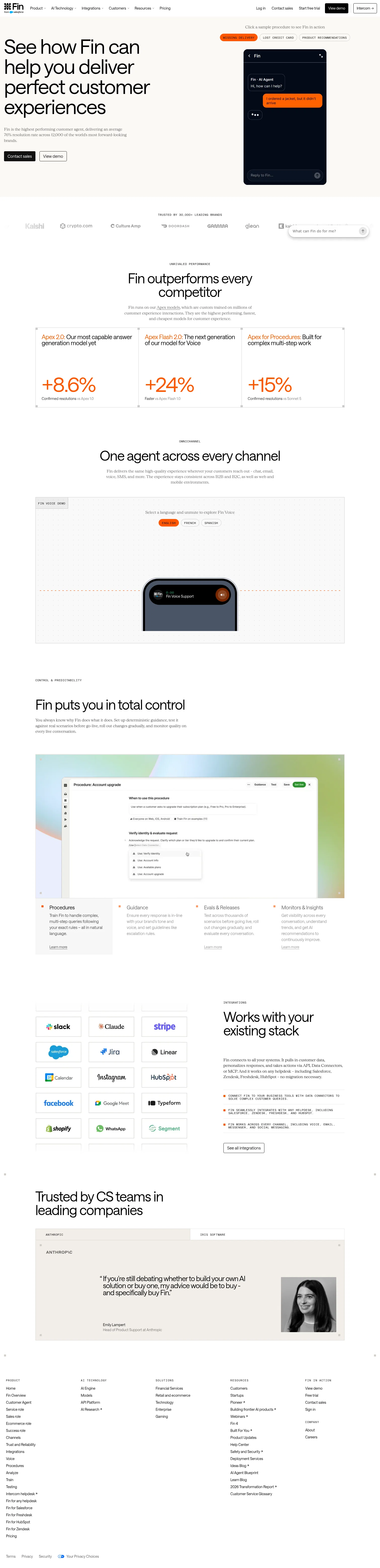 Intercom landing page