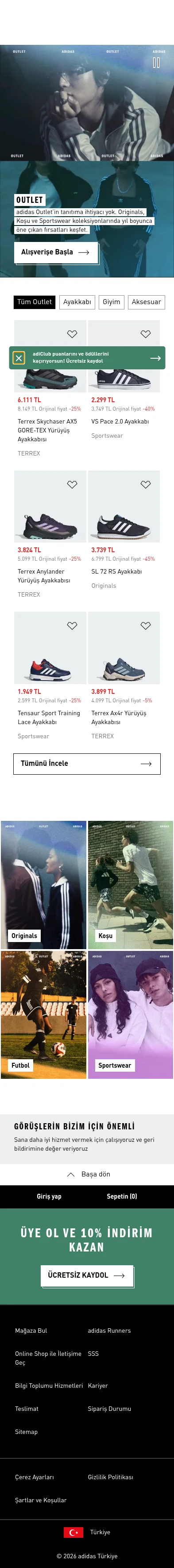 adidas.com.tr/tr/outlet on mobile