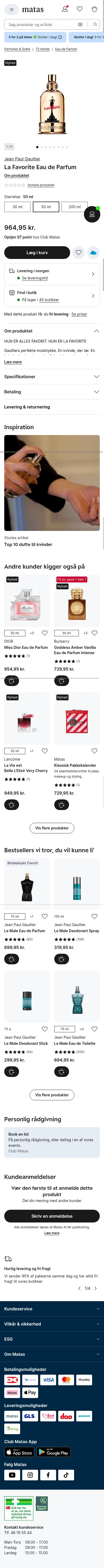 matas.dk/jean-paul-gaultier-la-favorite-eau-de-parfum-natural-spray_10356527 on mobile, full screenshot