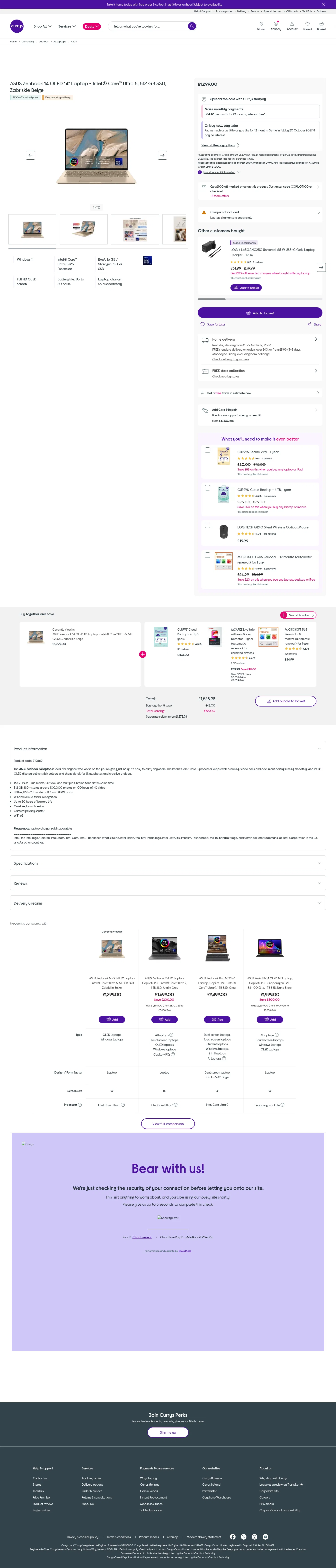 currys.co.uk/products/asus-zenbook-14-oled-14-laptop-intel-core-ultra-5-512-gb-ssd-beige-10305280.html on desktop, full screenshot