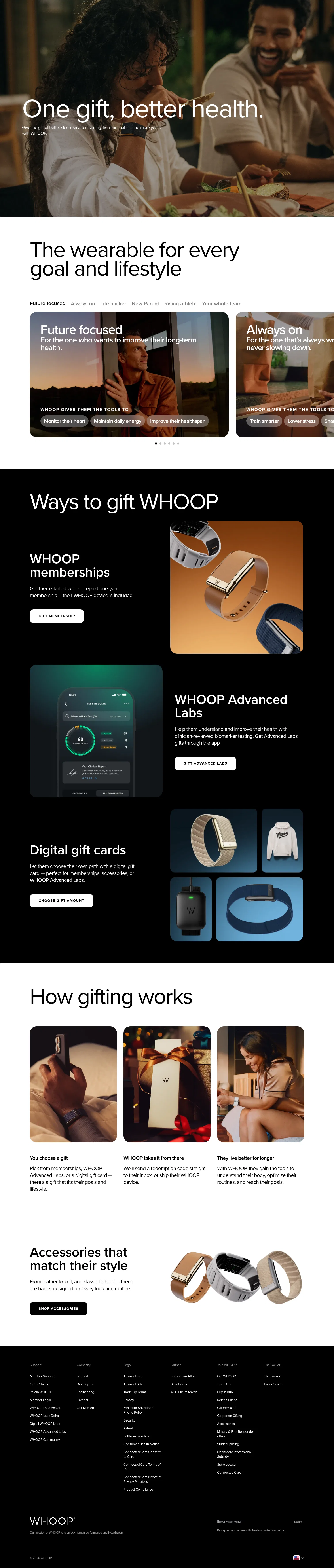 whoop.com/gifting on desktop, full screenshot