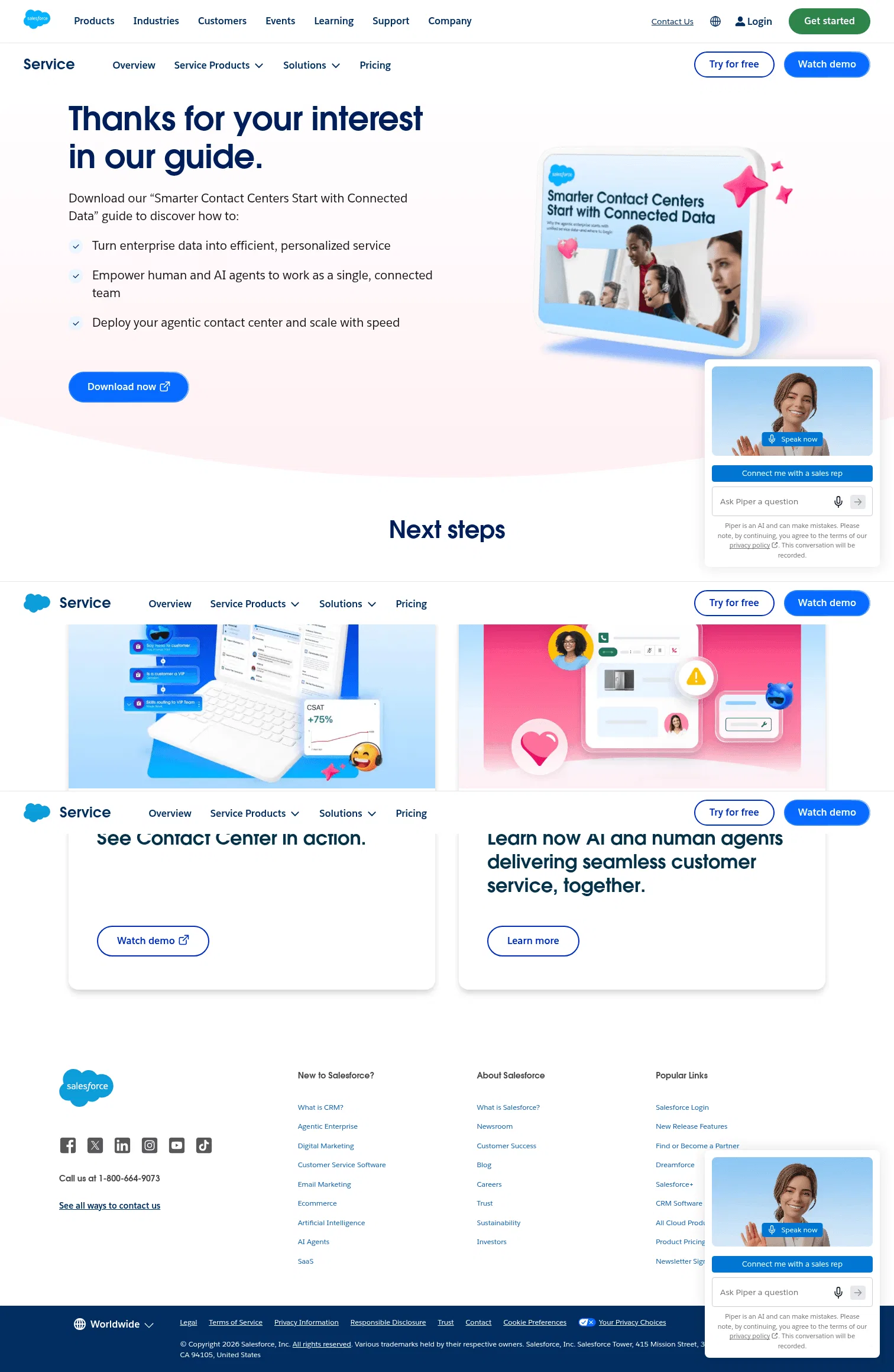 salesforce.com/service/conf/resources/contact-center-guide on desktop, full screenshot