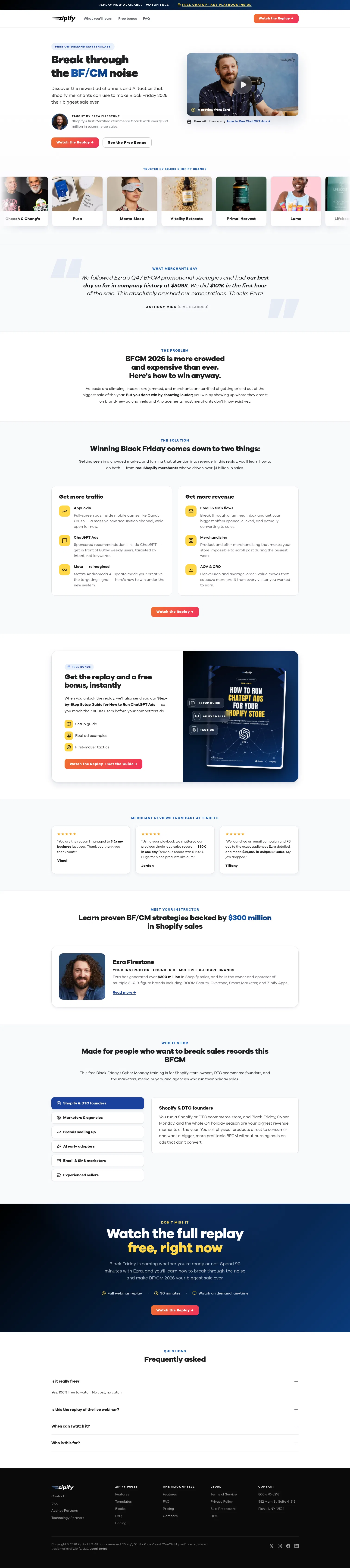lp.zipify.com/bfcm-2026-replay-opt-in on desktop, full screenshot