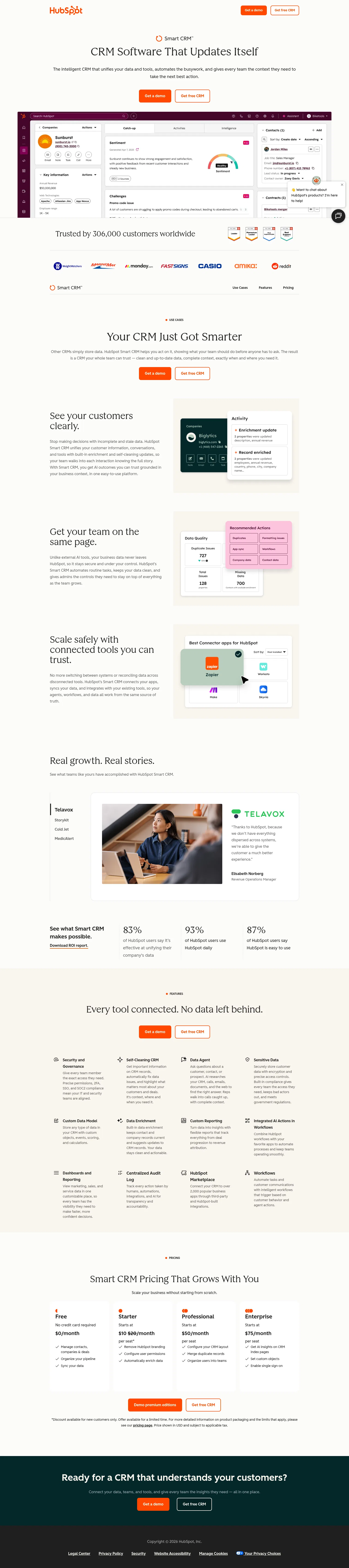 hubspot.com/products/crm/ai-crm-lp on desktop, full screenshot