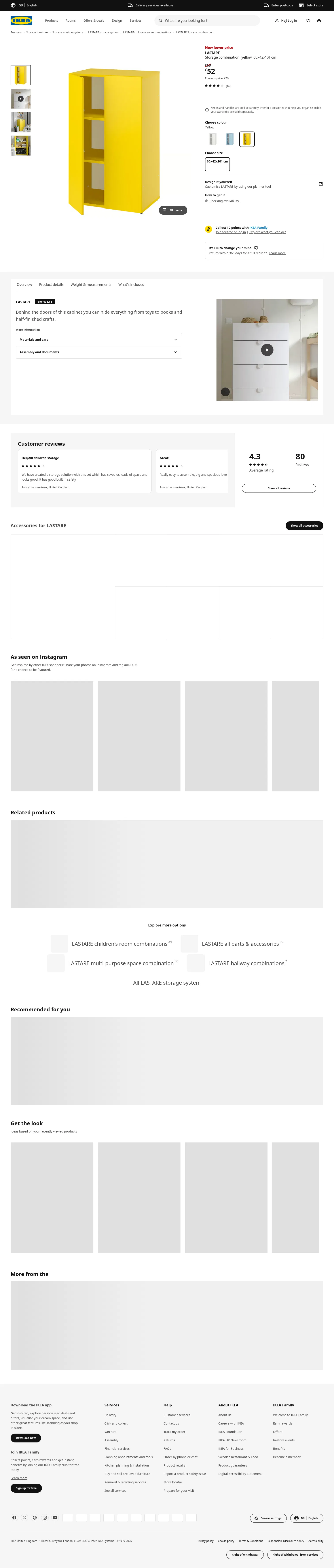 ikea.com/gb/en/p/lastare-storage-combination-yellow-s69603668 on desktop, full screenshot