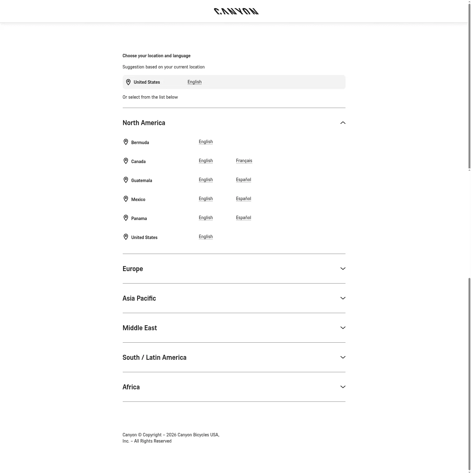 canyon.com on desktop, full screenshot