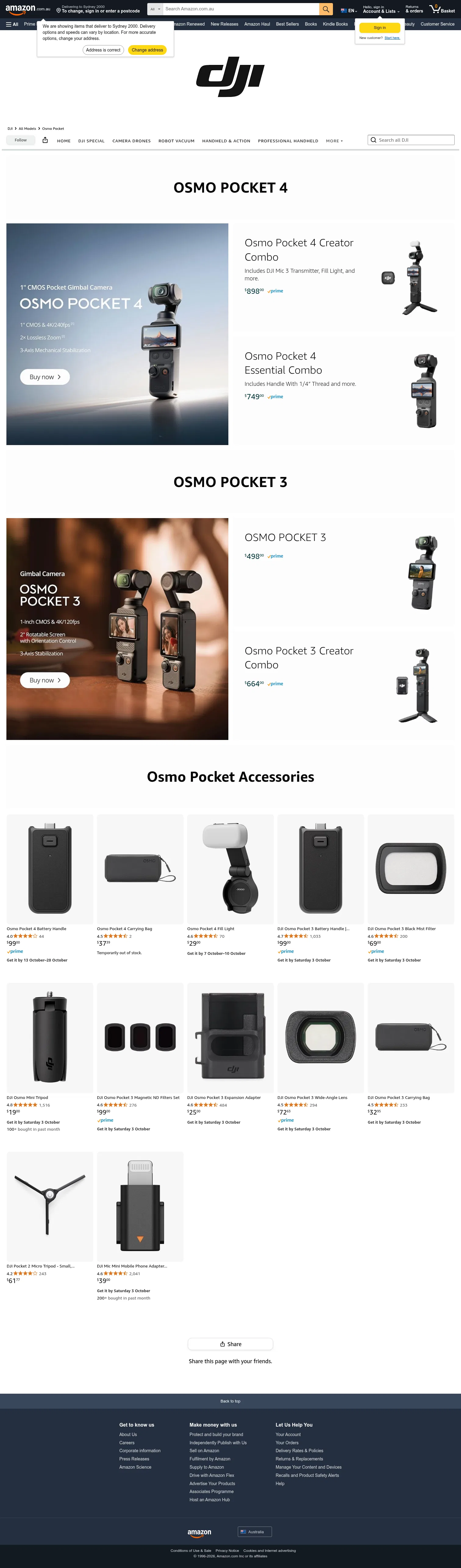 amazon.com.au/stores/DJI/page/3DD427D7-6A32-4A25-8FB2-93EEA2CF340D on desktop, full screenshot