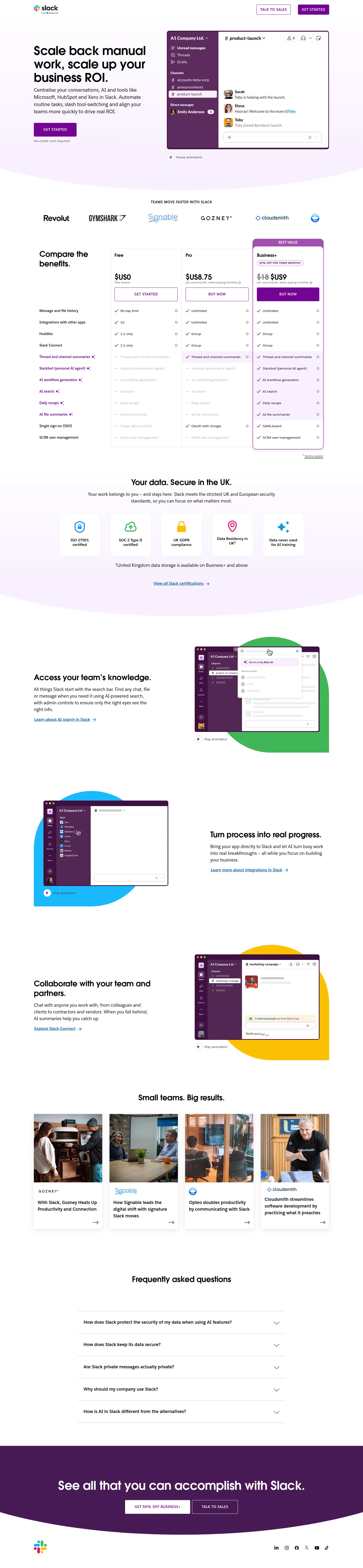 Slack landing page