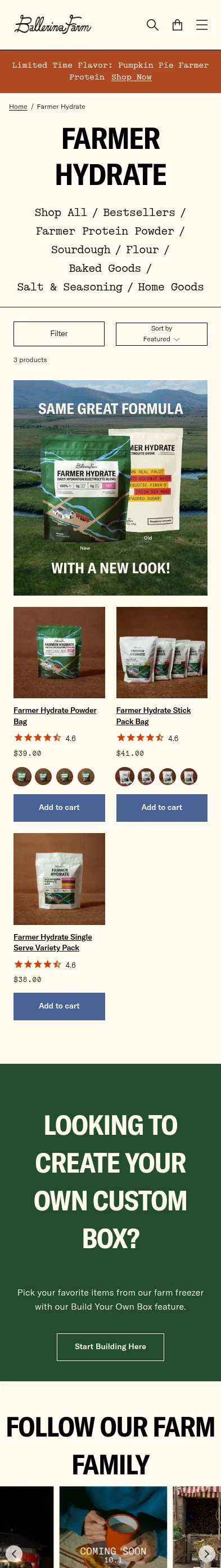 ballerinafarm.com/collections/farmer-hydrate on mobile, full screenshot