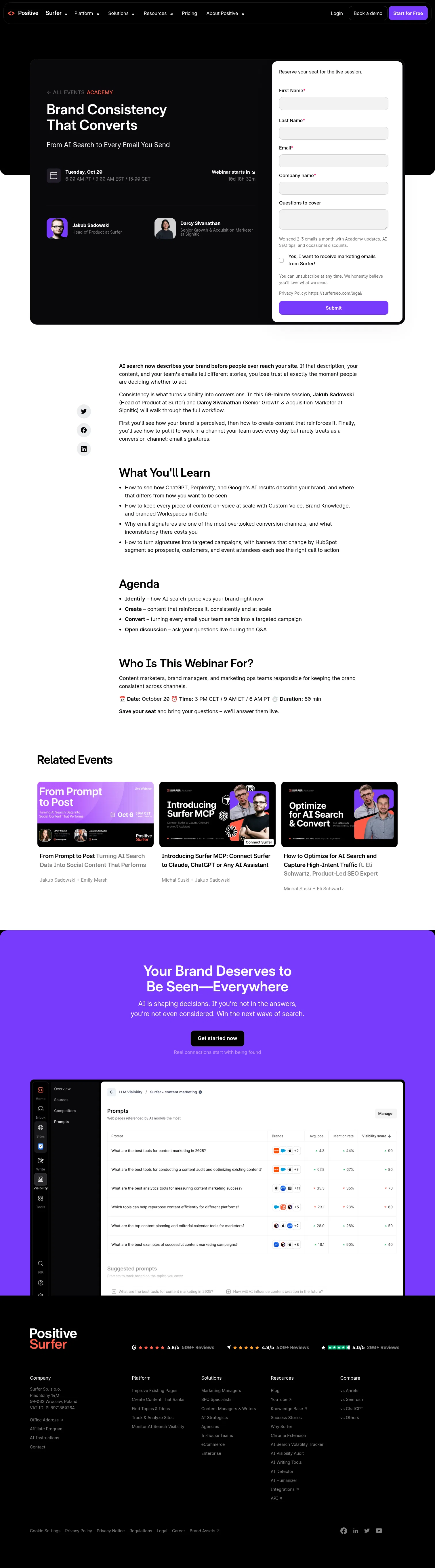 surferseo.com/events/brand-consistency-that-converts on desktop, full screenshot