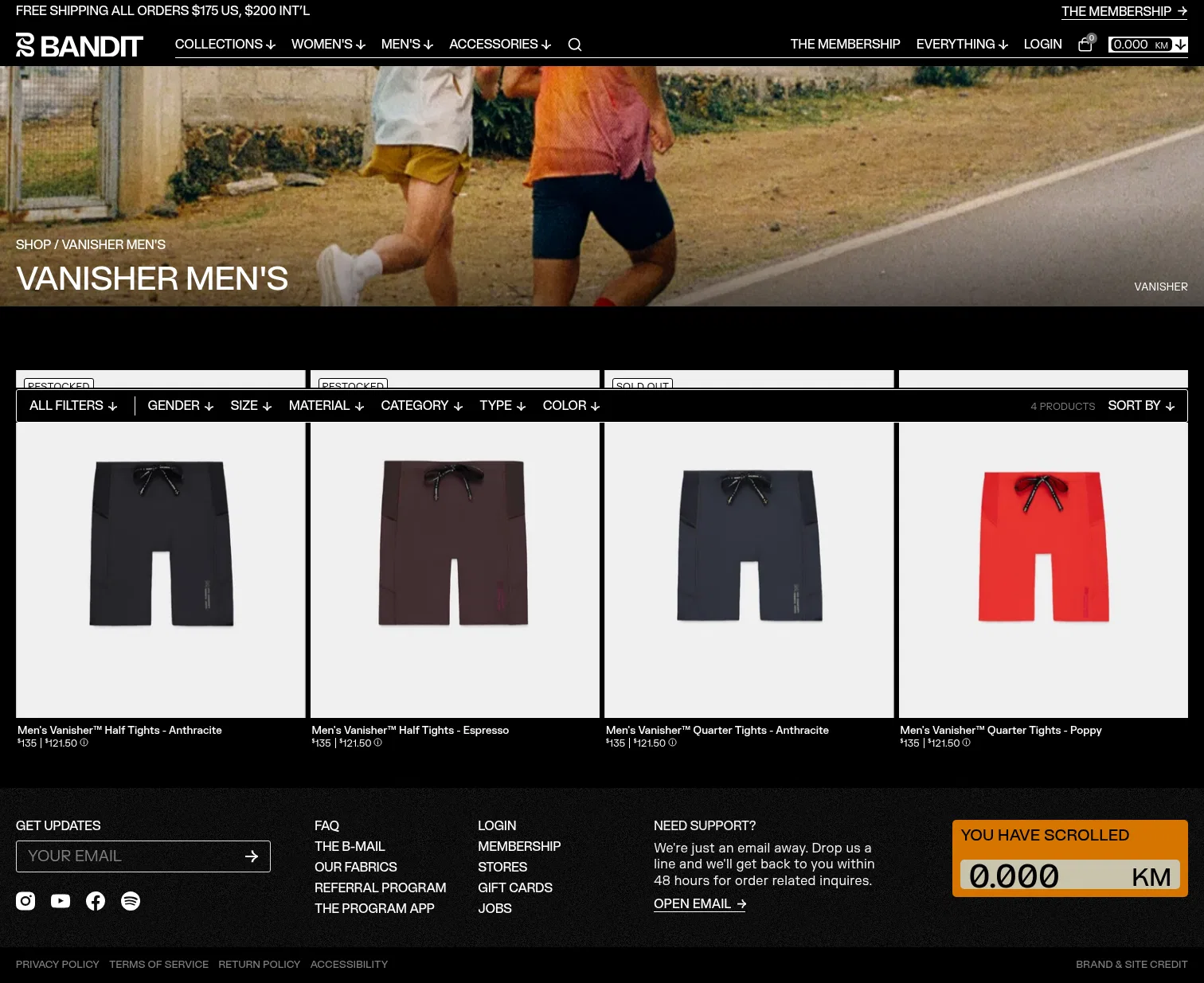 banditrunning.com/collections/vanisher-mens on desktop, full screenshot