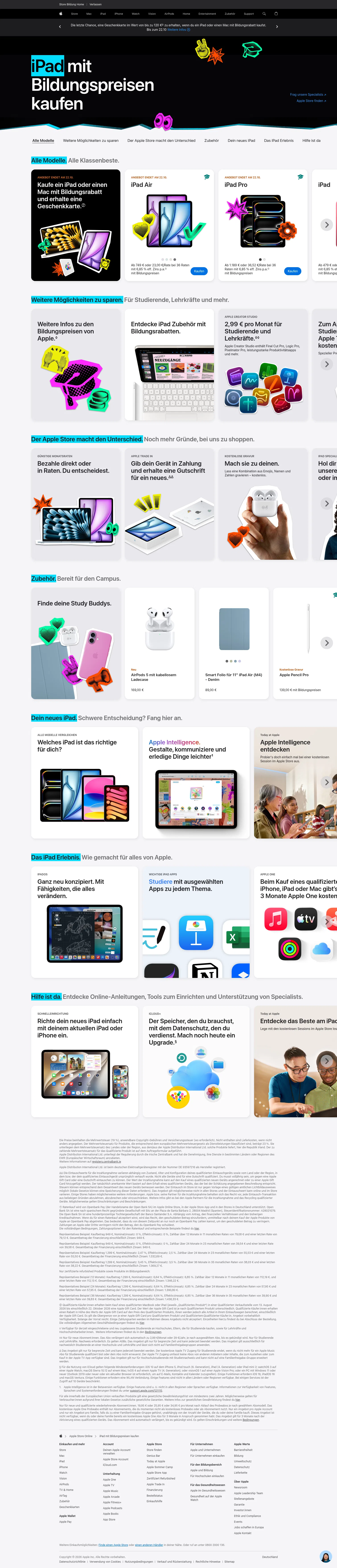 apple.com/de-edu/shop/buy-ipad on desktop, full screenshot