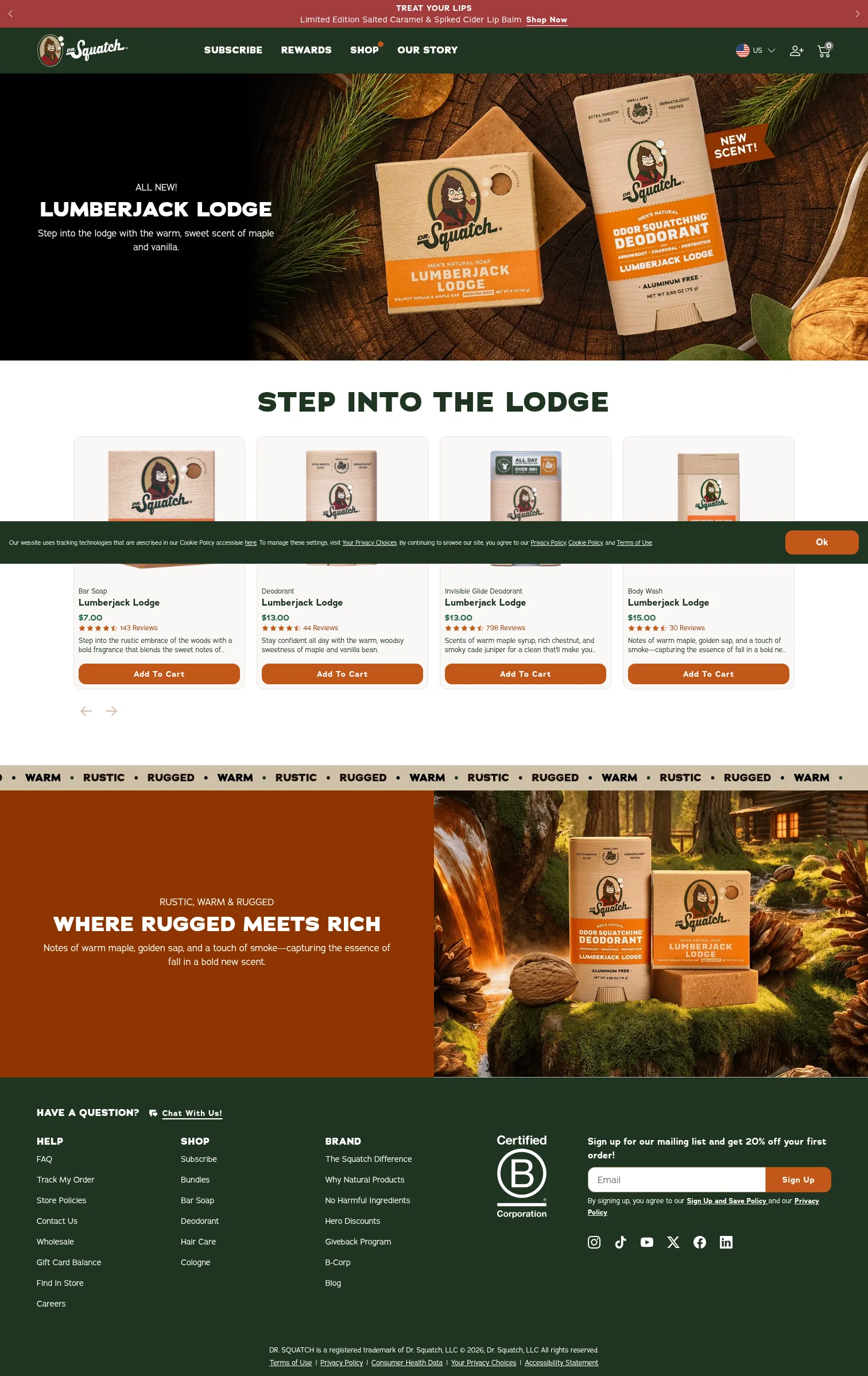 drsquatch.com/pages/lumberjack-lodge on desktop