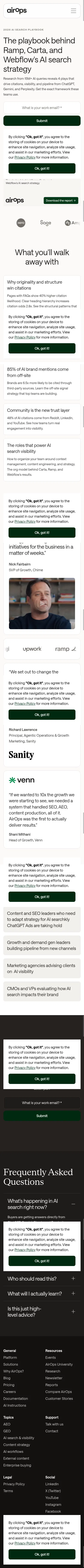 airops.com/lp/search-playbook-marketers on mobile, full screenshot