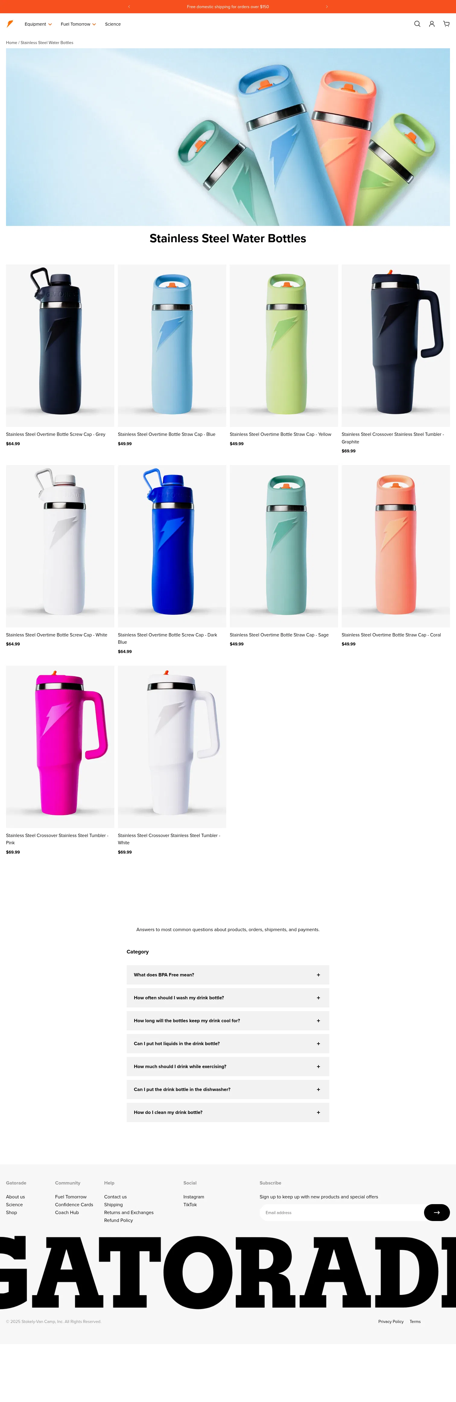 shopgatorade.com.au/collections/stainless-steel-bottle on desktop, full screenshot