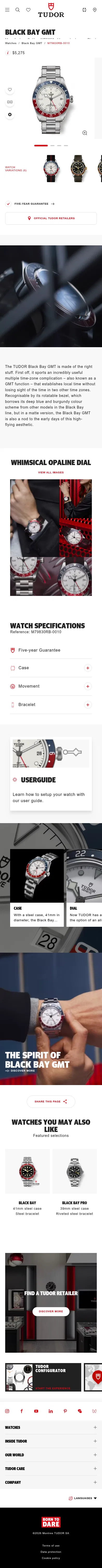 tudorwatch.com/watches/black-bay-gmt/m79830rb-0010 on mobile, full screenshot