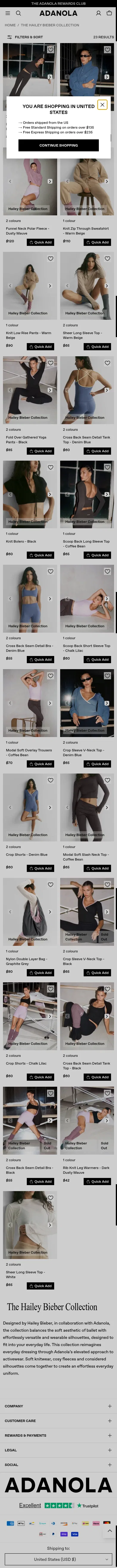adanola.com/collections/the-hailey-bieber-collection on mobile, full screenshot