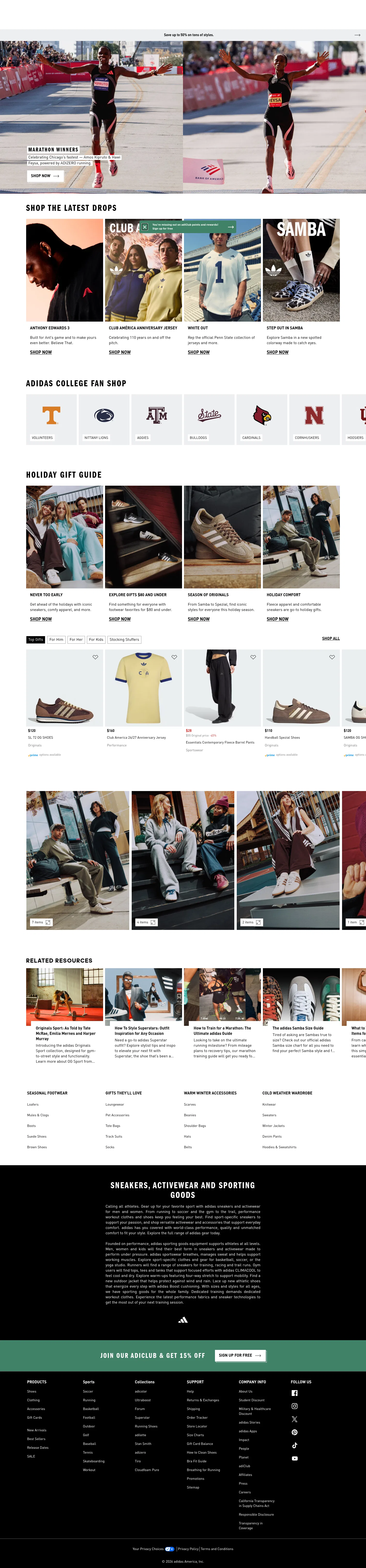 adidas.com on desktop, full screenshot