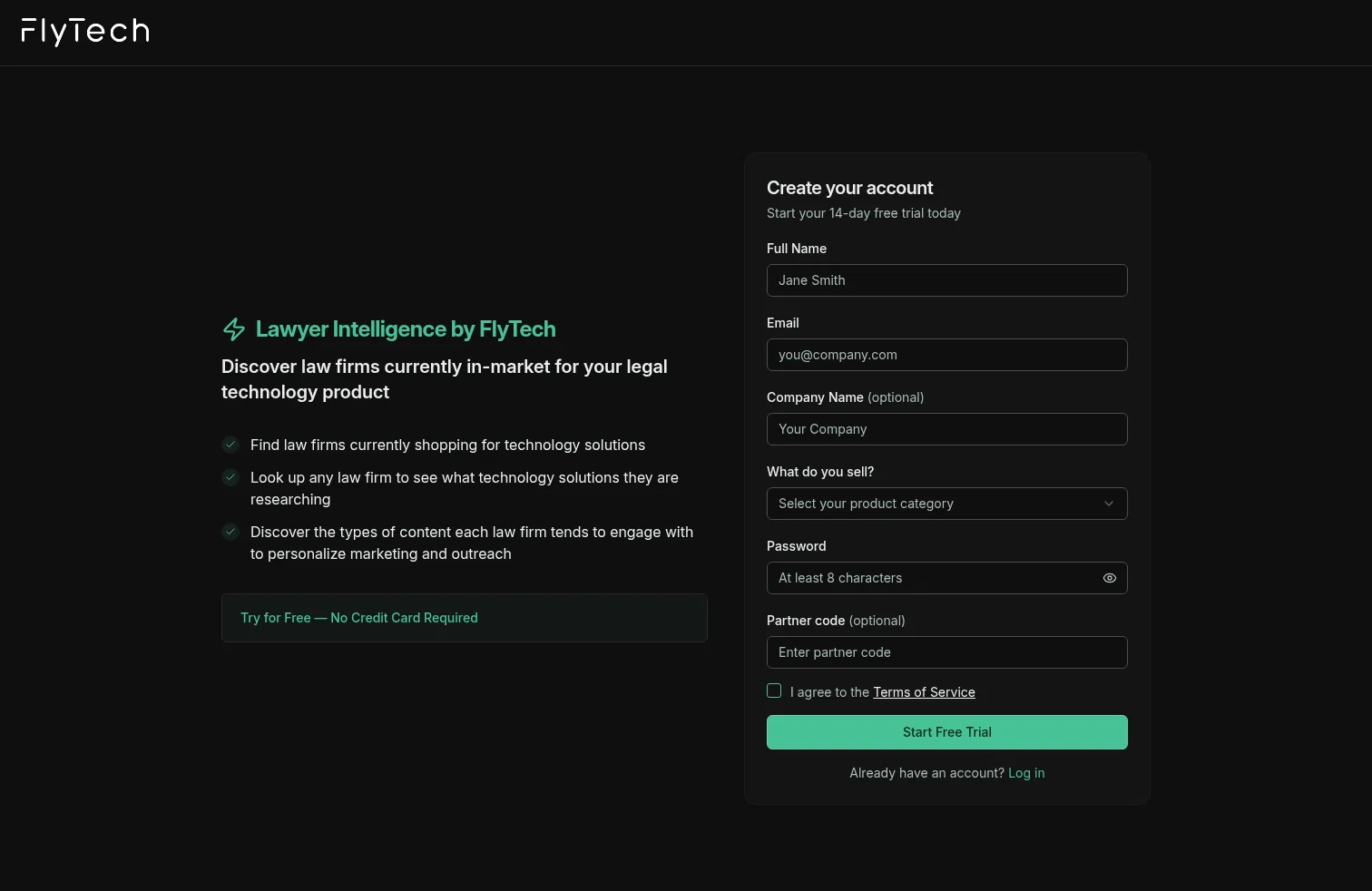 dashboard.flytech.ai/get-started on desktop, full screenshot