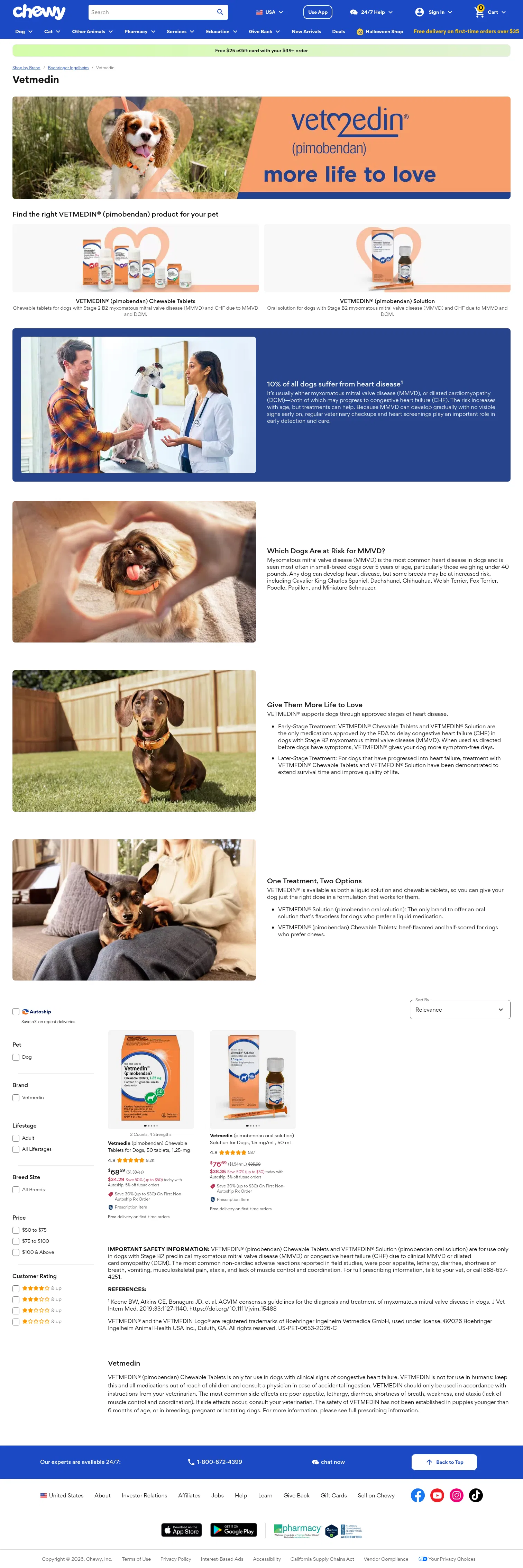 chewy.com/brands/vetmedin-6549 on desktop, full screenshot
