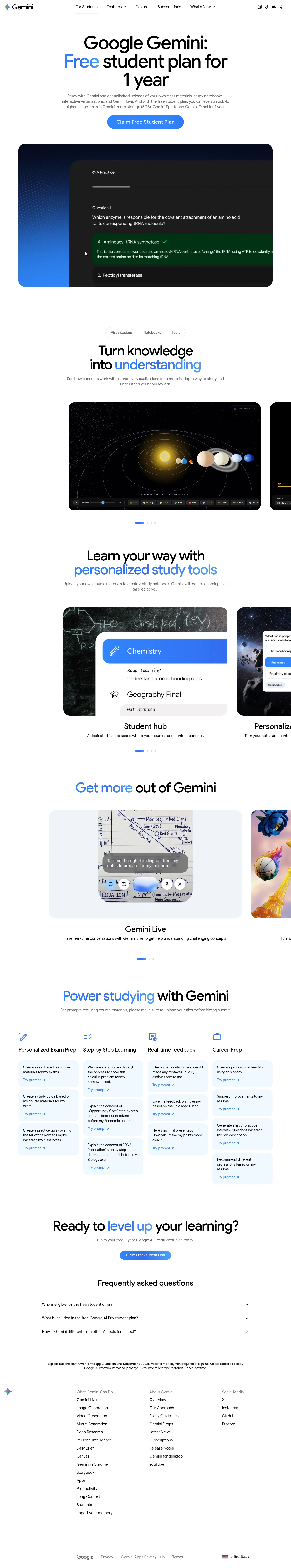 gemini.google/students on desktop, full screenshot
