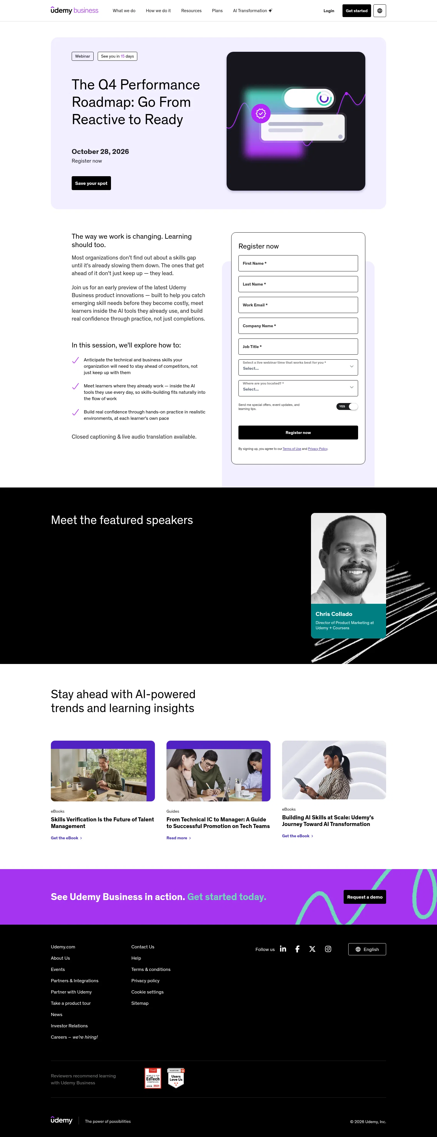 Udemy landing page