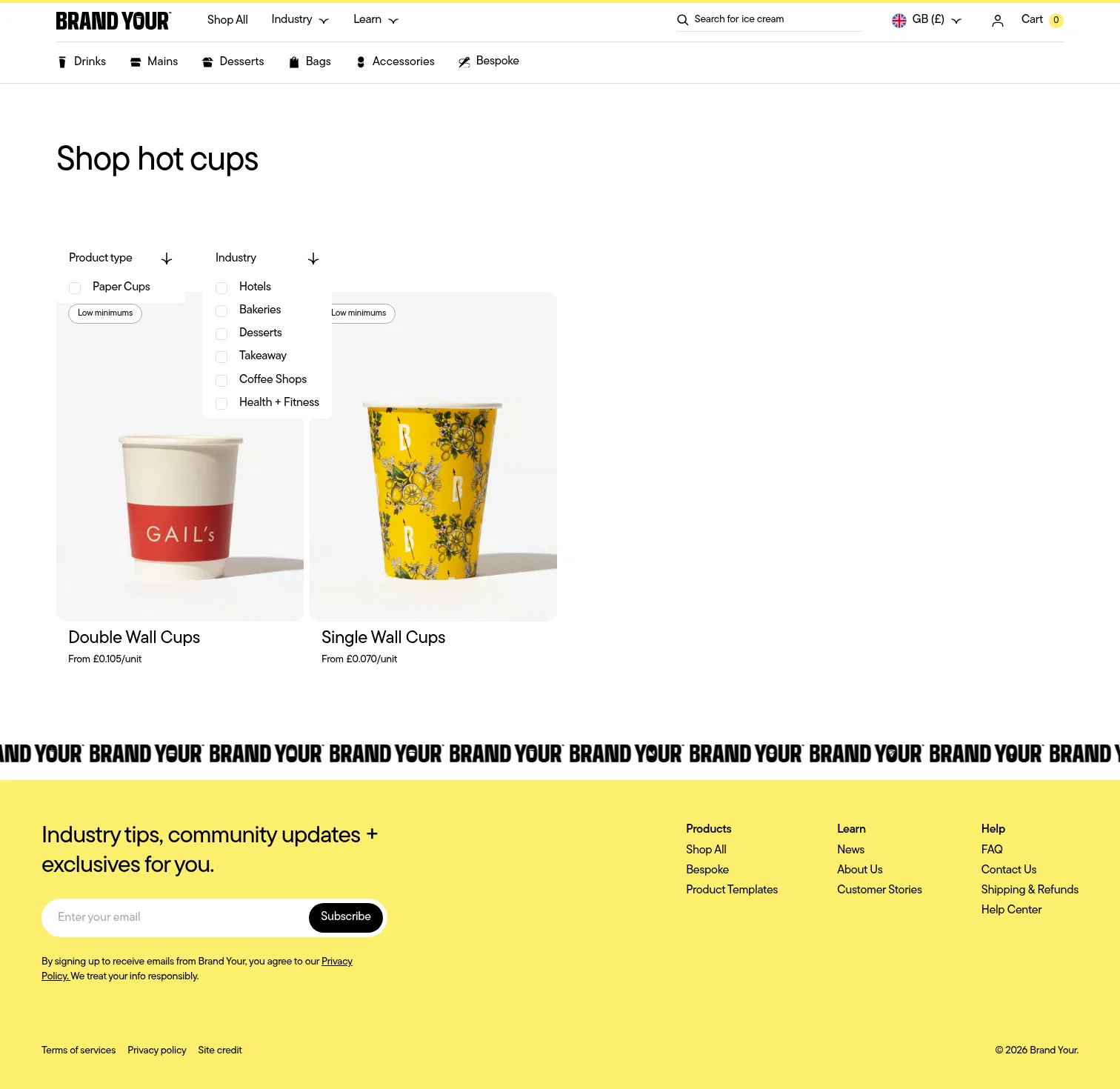 brandyour.co/collections/shop-hot-cups on desktop, full screenshot