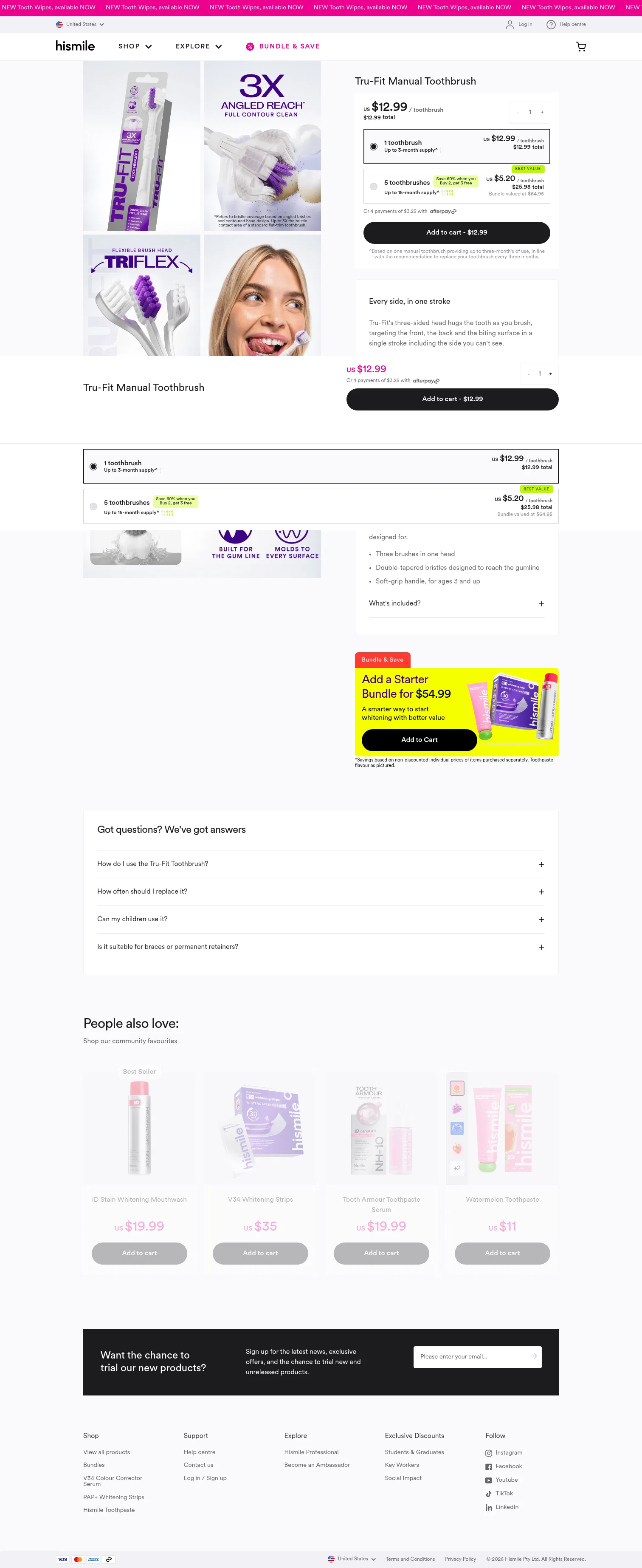 hismileteeth.com/products/tru-fit-manual-toothbrush/white on desktop, full screenshot